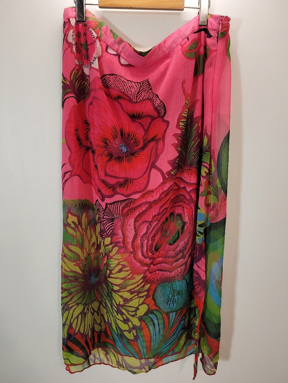 Desigual Maxi Floral Print Sheer Colorful Boho Skirt - Size 44 Eu 16 Us